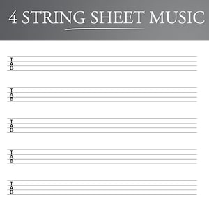 Spartiti per 4 corde. Carta stampabile per basso e ukulele per US Letter/A4. Scheda vuota per basso stampabile. Carta per rubrica a 4 corde.
