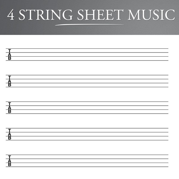 4 String Sheet Music. Printable Bass Guitar and Ukulele Tab Paper for US Letter/A4. Blank Bass Guitar Tab Printable. 4 String Tab Paper.