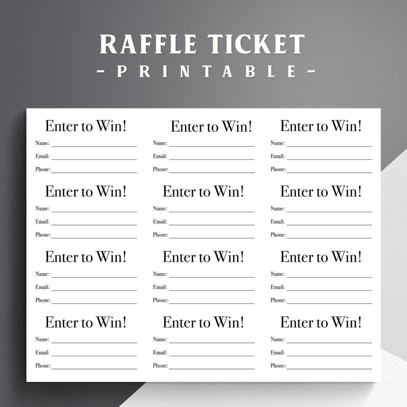 12 Raffle Ticket Printable Raffle Tickets | 12 per Page Template (PDF) - Etsy