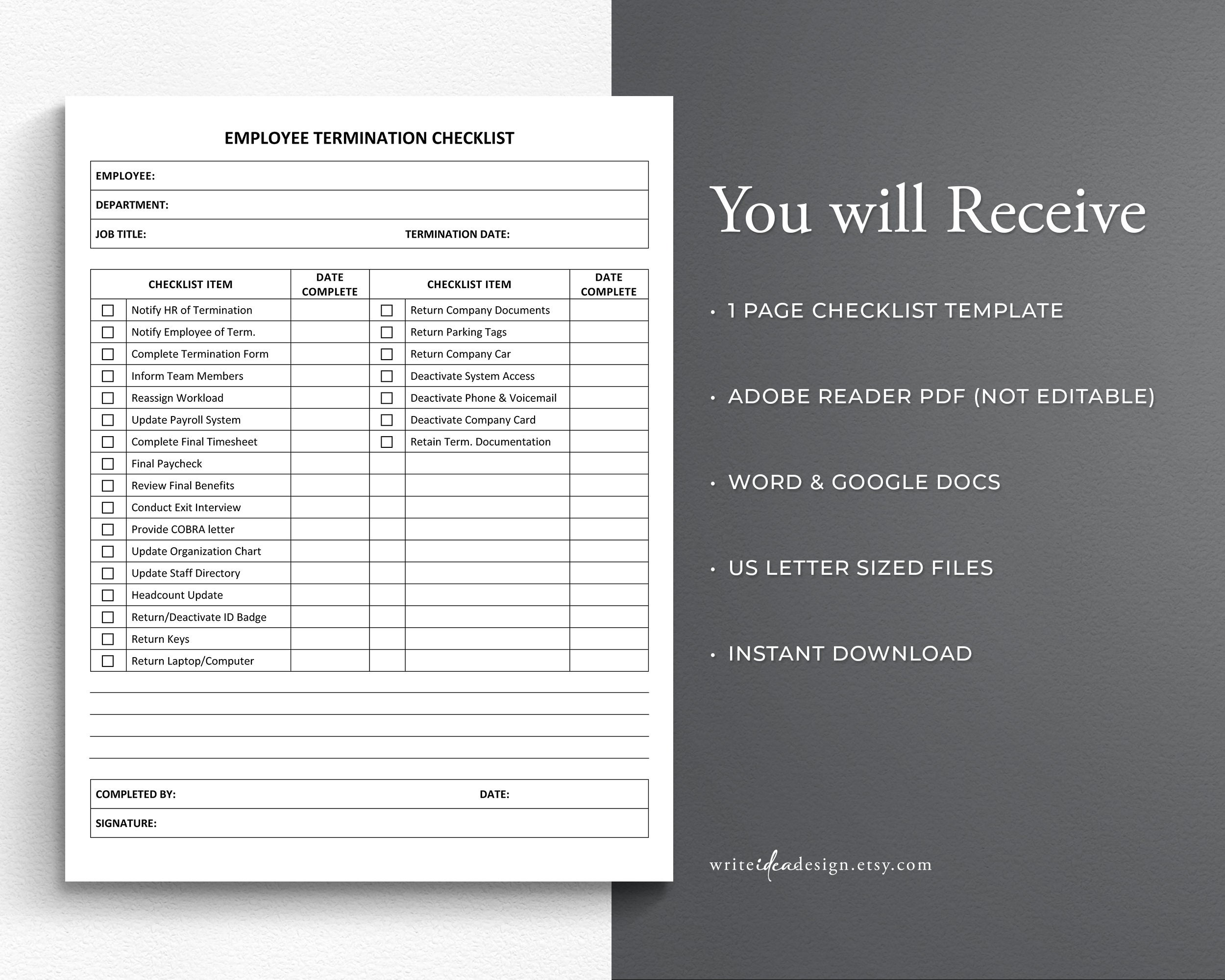 Termination Checklist Example Employee Termination Checklist Template (PDF, Word, Google Docs) - Etsy
