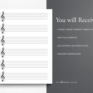 Kids Printable Treble Clef Sheet Music for Letter/a4. Blank - Etsy