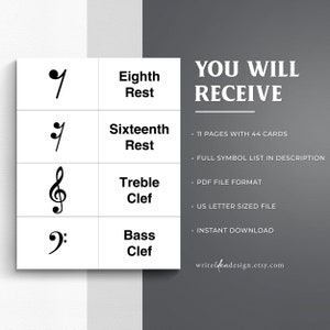 Printable Music Symbol Flash Cards: Learn Music Theory (PDF) - Etsy