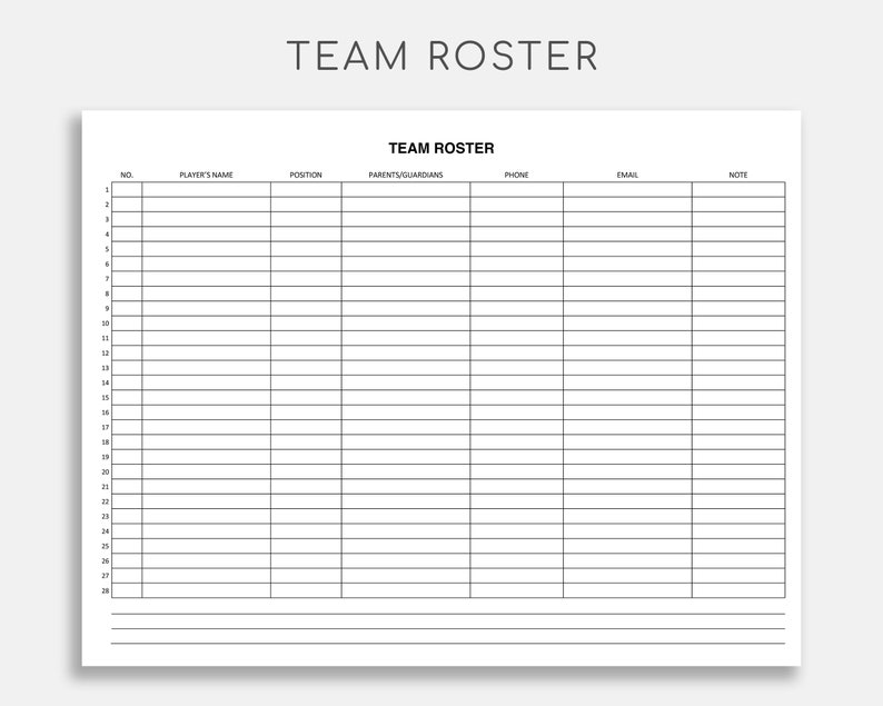 Team Roster. Google Docs/word/adobe PDF. Sports Roster Etsy