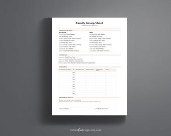 Family Group Sheet Template | Editable Genealogy Form for Family History Research | Microsoft Word