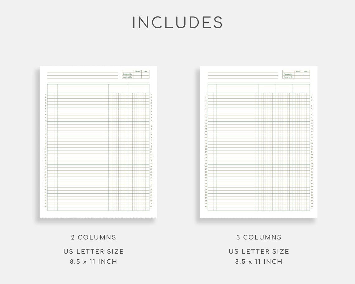 Printable Columnar Paper. Accounting Ledger. Digital Ledger Etsy