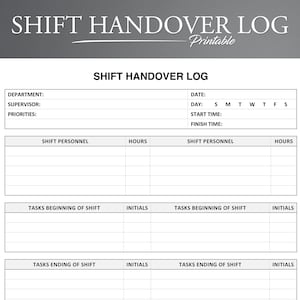Printable Shift Handover Log. Shift Hand Over Log. Shift Change Log. Restaurant Shift Change Manager Log.