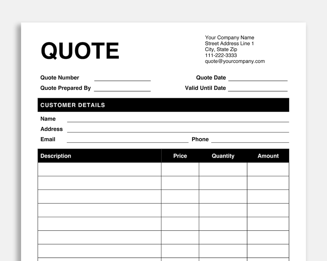Quote Template. Pdf/google Docs/microsoft Word. Quote Form. Etsy