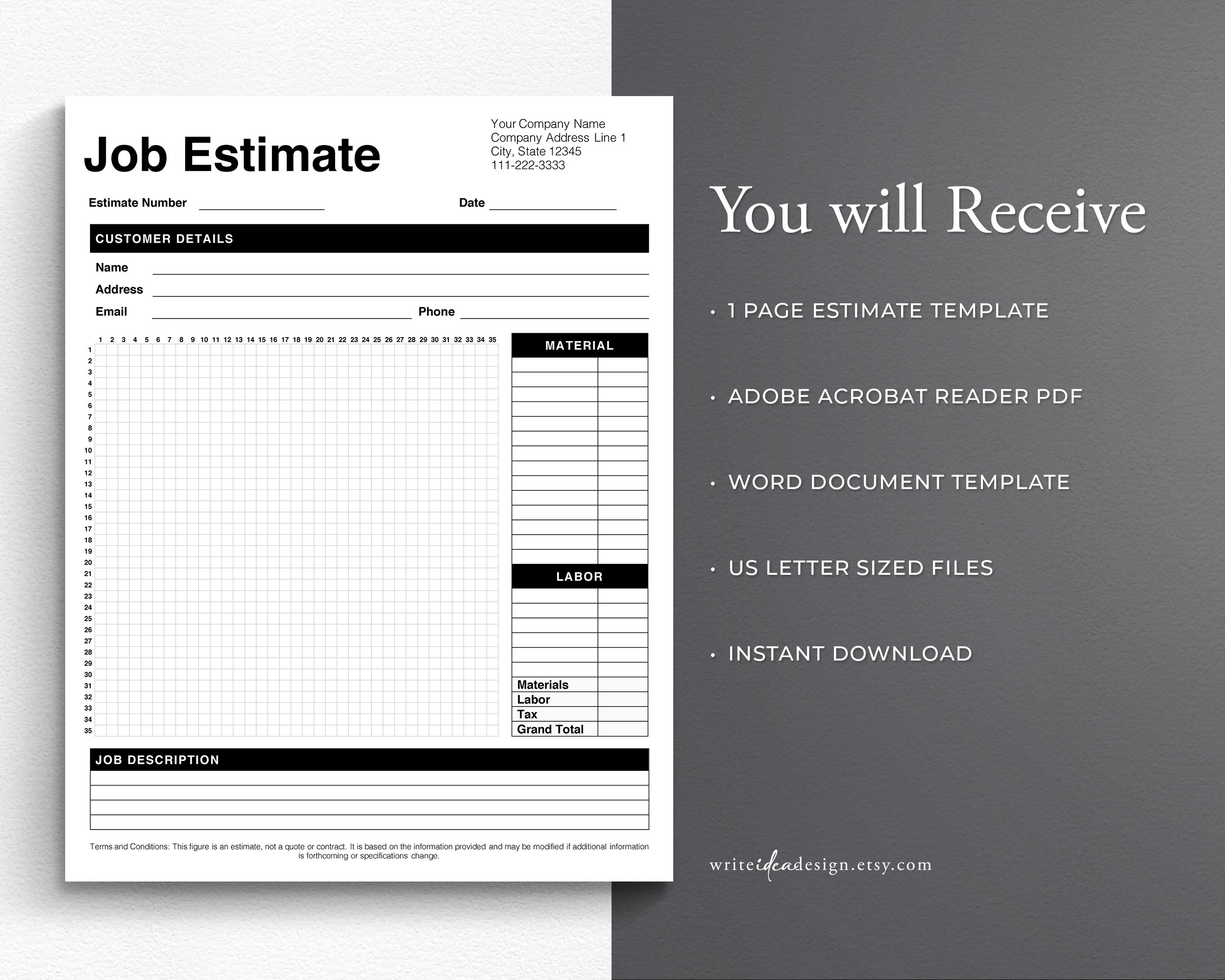 Job Sketch Estimate Form | Editable Estimate Template | Printable ...