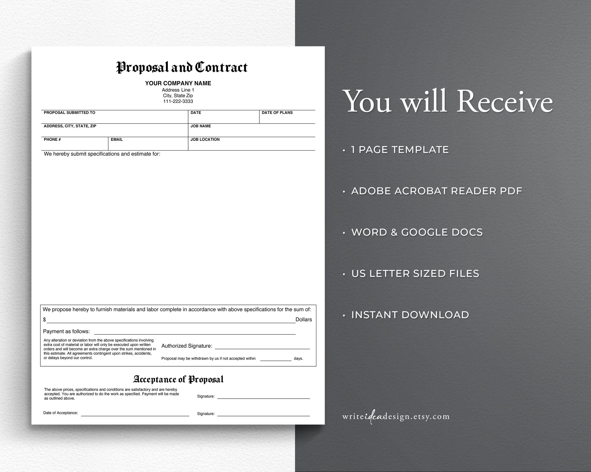 Contract Template. Pdf/google Docs/microsoft Word. Contract and ...