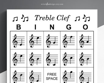 Treble Clef Bingo Game - Printable PDF with 250 Bingo Cards, Call Out Sheet, and Instructions