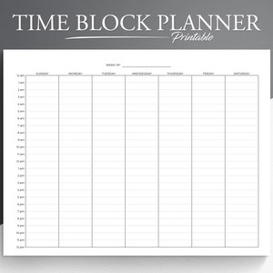 Printable Weekly Time Blocking Planner - Monday or Sunday Start - 24 Hour Schedule. Weekly Schedule.