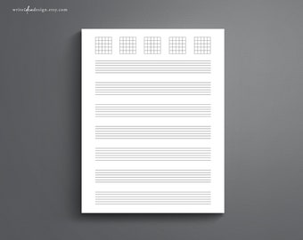 Utskrivbara noter för gitarr för Letter/A4. Tomma notblad för gitarr.