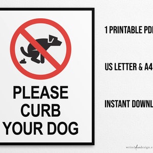 Printable Curb Your Dog Sign in US Letter and A4 Sizes, No Dog Pooping ...