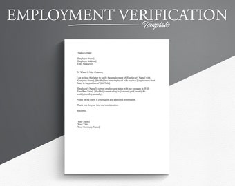 Professional Employment Verification Letter Template. Google Docs/Microsoft Word. Job Verification Letter.