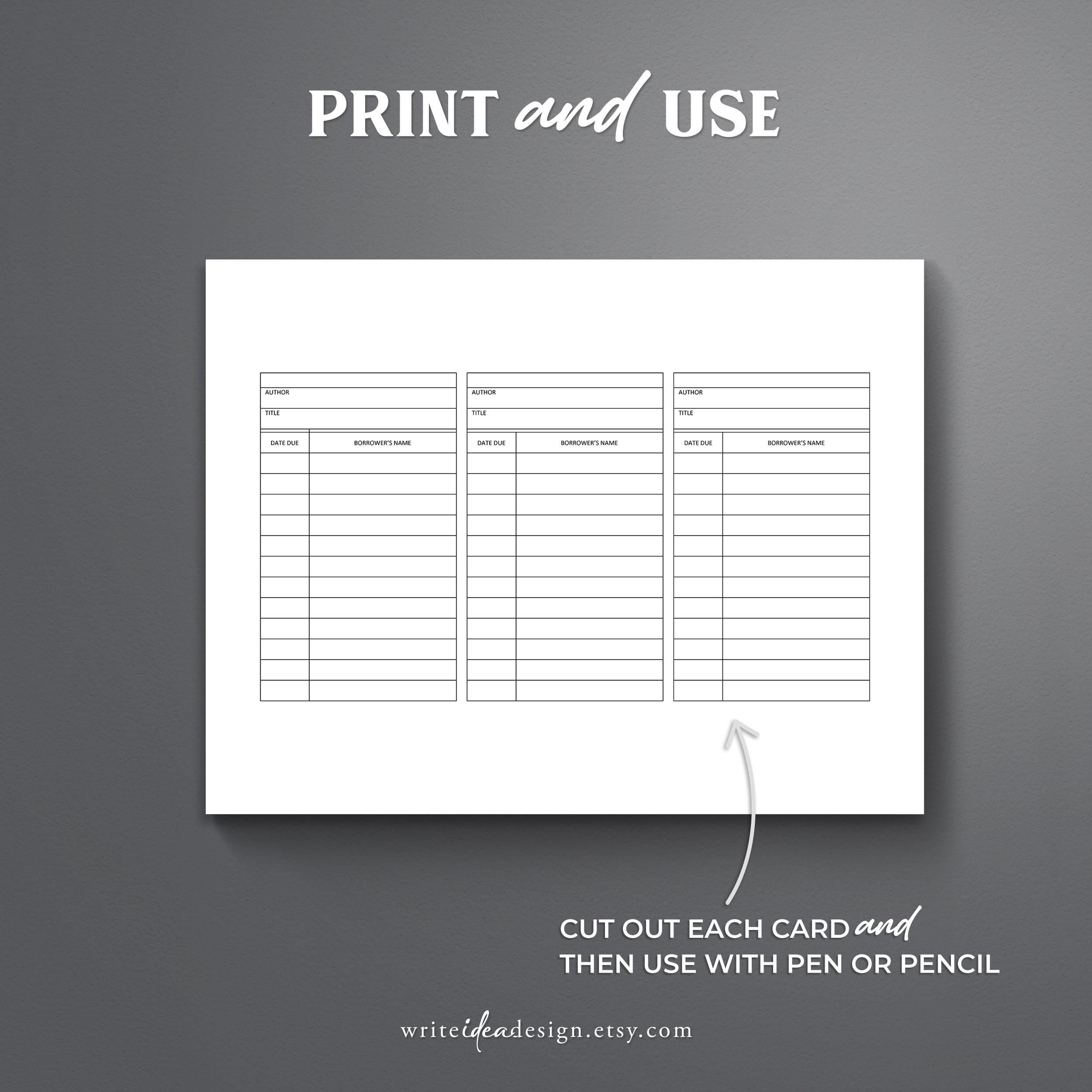 Printable Library Checkout Cards: Scrapbook Project (digital Download ...