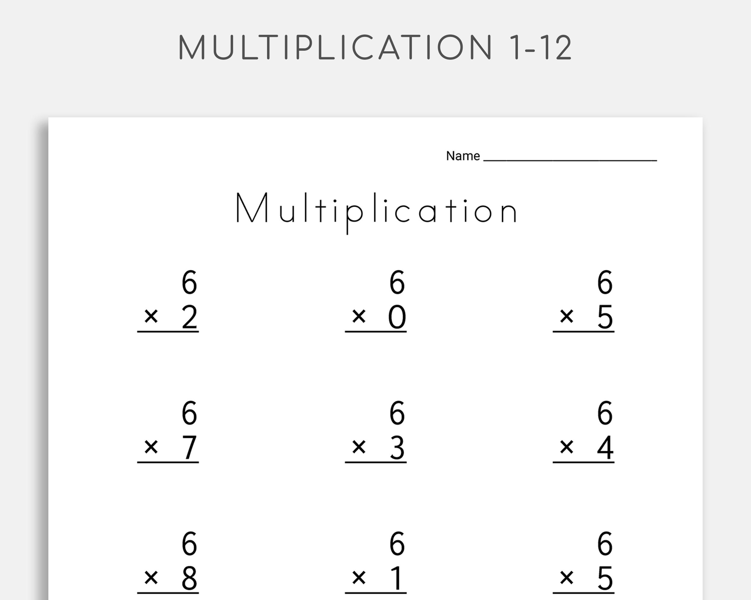 multiplication worksheets for 1 12 math worksheets preschool etsy canada