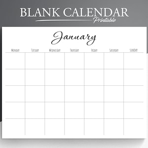 Printable Blank Monthly Calendar. Monday/sunday Start. Letter/a4 ...