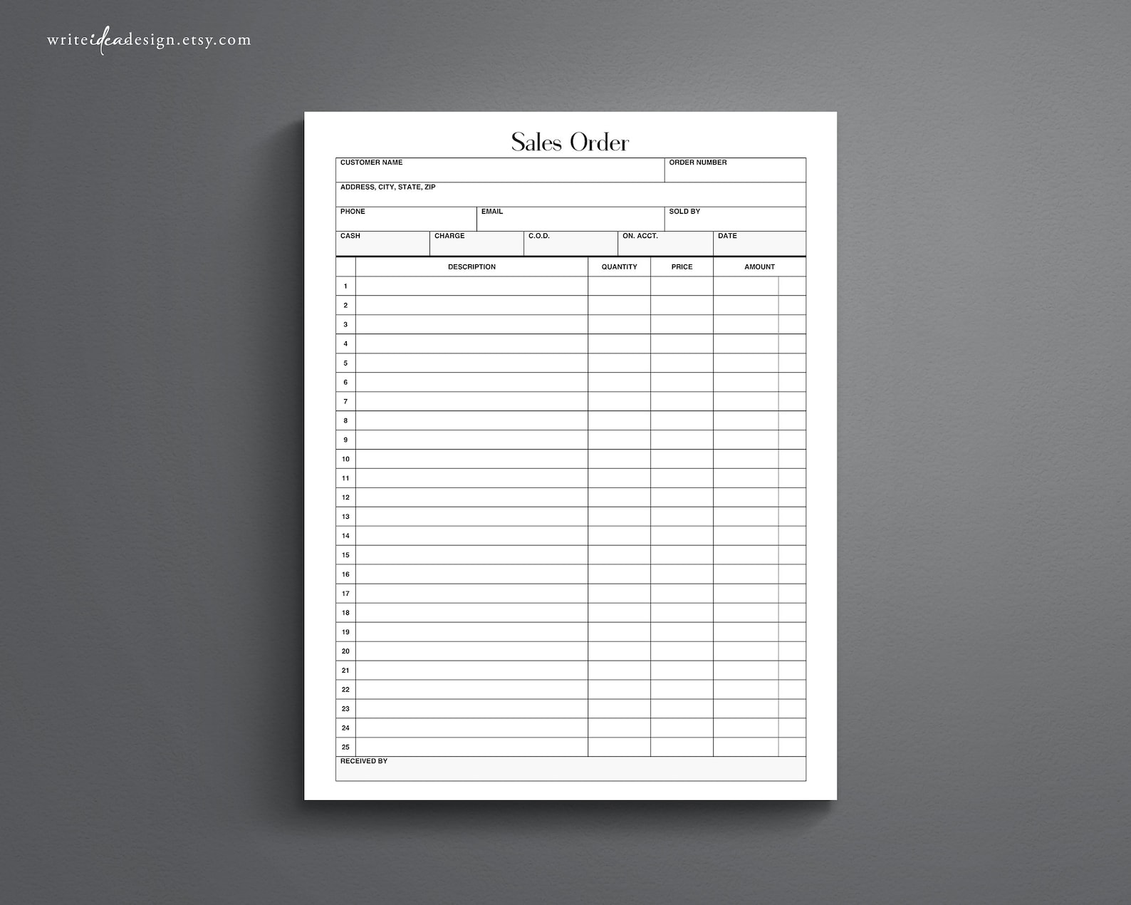 Printable Sales Order Template, Small Business Order Form (PDF) - Etsy
