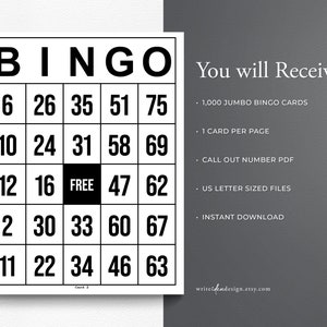 Printable Jumbo Bingo Cards - Set of 1000. Large Print Bingo. Easy-to ...