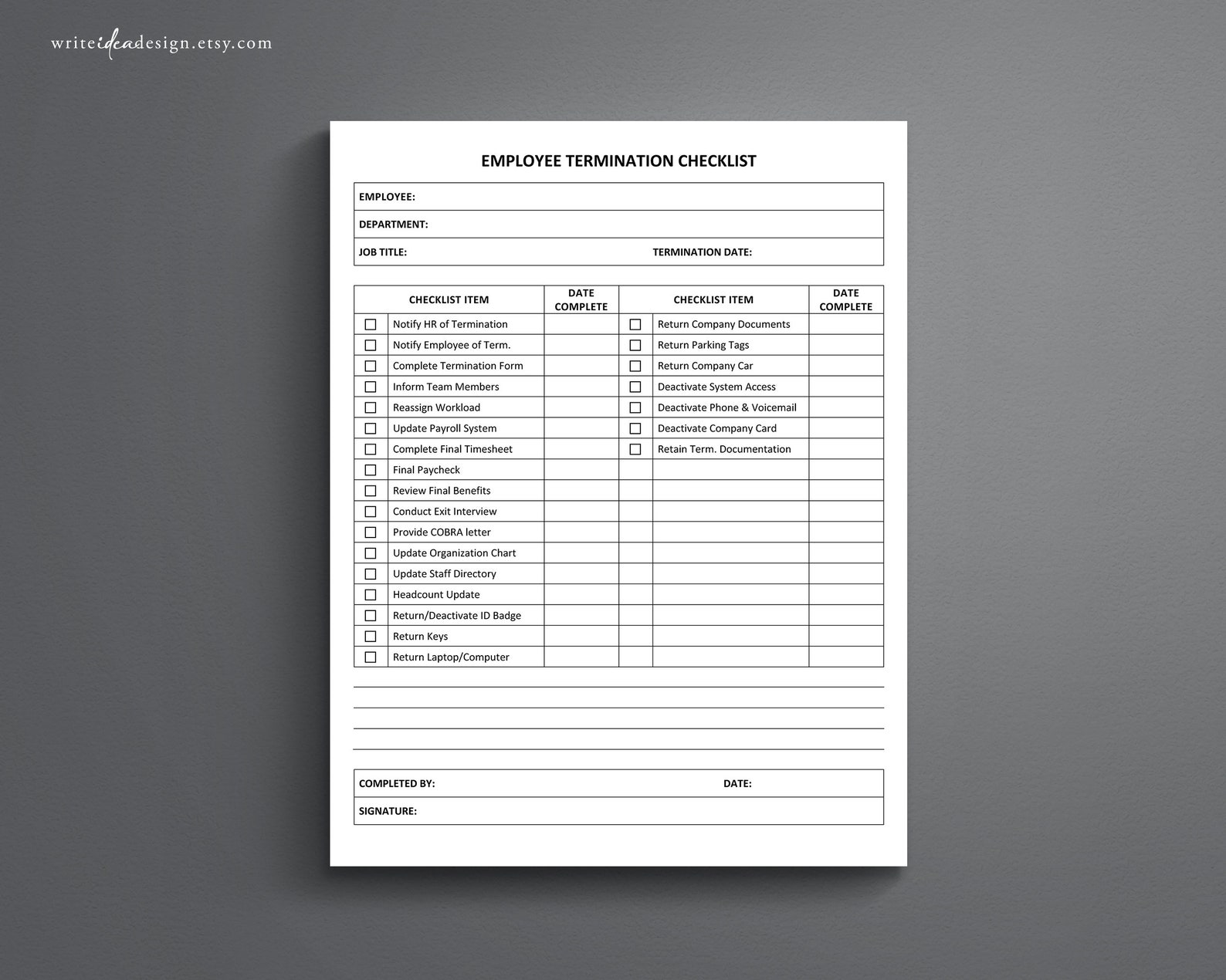 Termination Checklist Example Employee Termination Checklist Template (PDF, Word, Google Docs) - Etsy