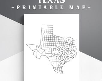 Druckbare Karte der Countys von Texas: Geographie-Aktivität, Ressource für den Heimunterricht (PDF + PNG)