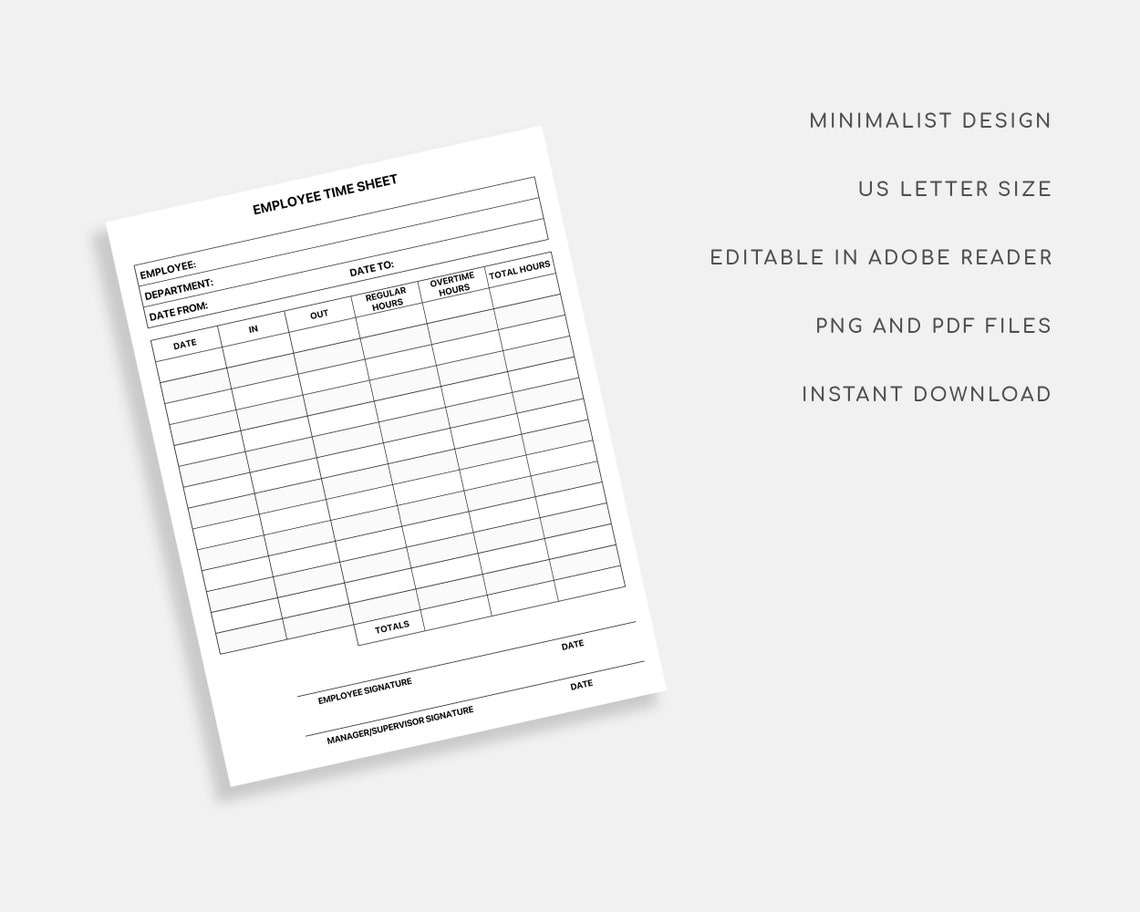 Employee Timesheet. Editable Timesheet. Printable Timesheet. Etsy