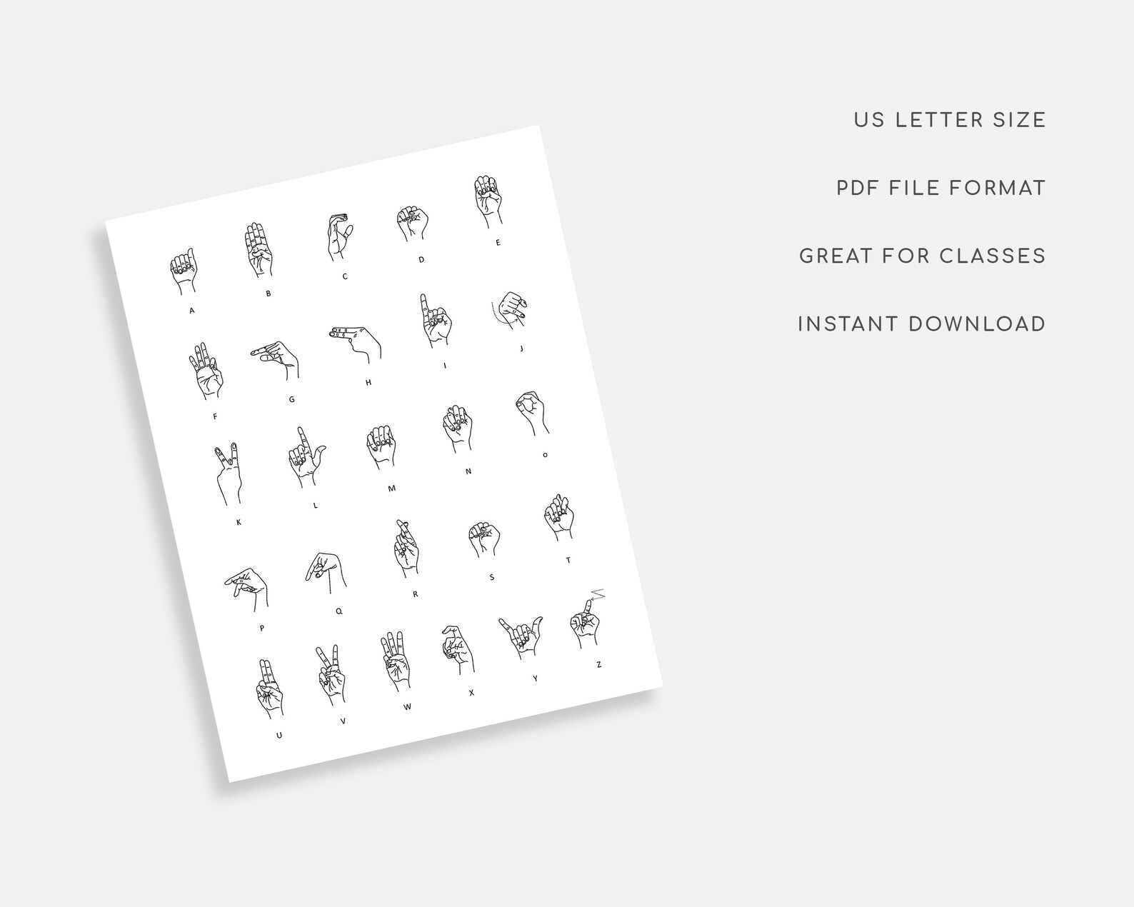 Printable Sign Language Sheet. ASL Alphabet Printable. Etsy