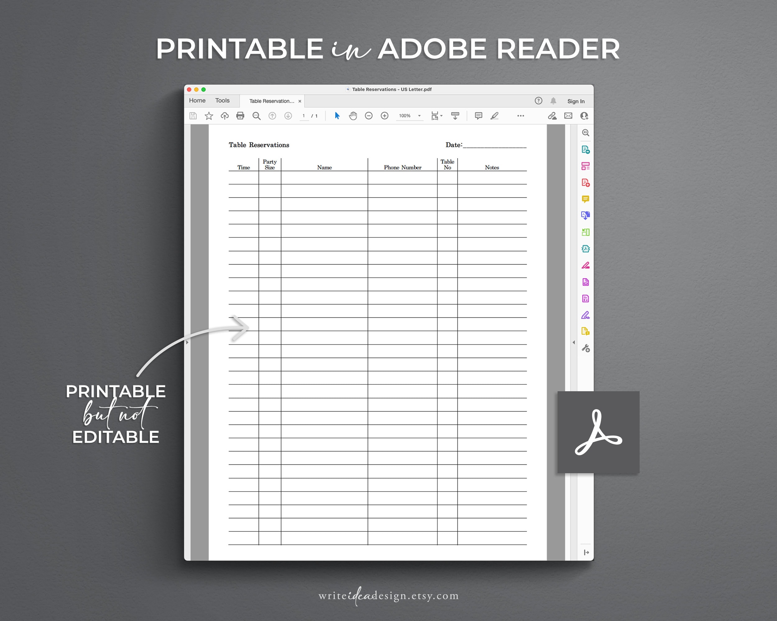 Restaurant Table Reservation Chart.pdf Printable Restaurant Table Reservation List (PDF) - Etsy