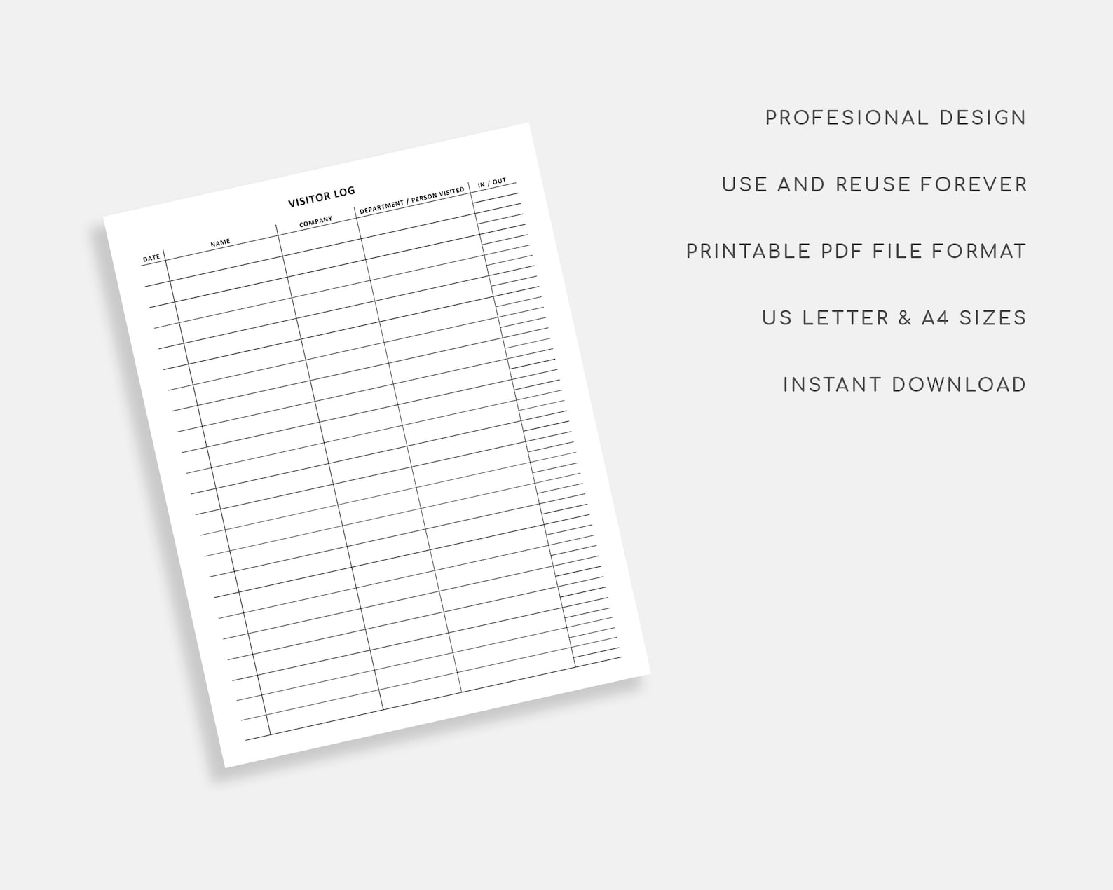 Printable Visitor Log. Visitor Sign in / Sign Out Sheet. Etsy