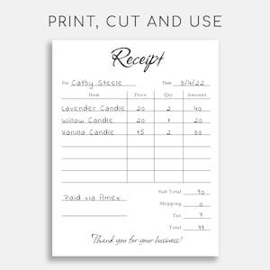Printable Receipt Form. Small Business Receipt. Sales Receipt. - Etsy