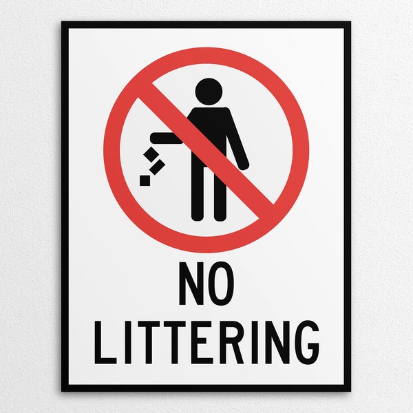 Printable No Littering Signs in US Letter and A4 Sizes, Instant Download PDF