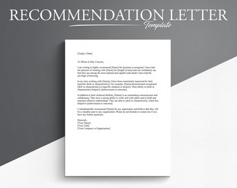 Professional Recommendation Letter Template. Google Docs/Microsoft Word. Letter of Recommendation.