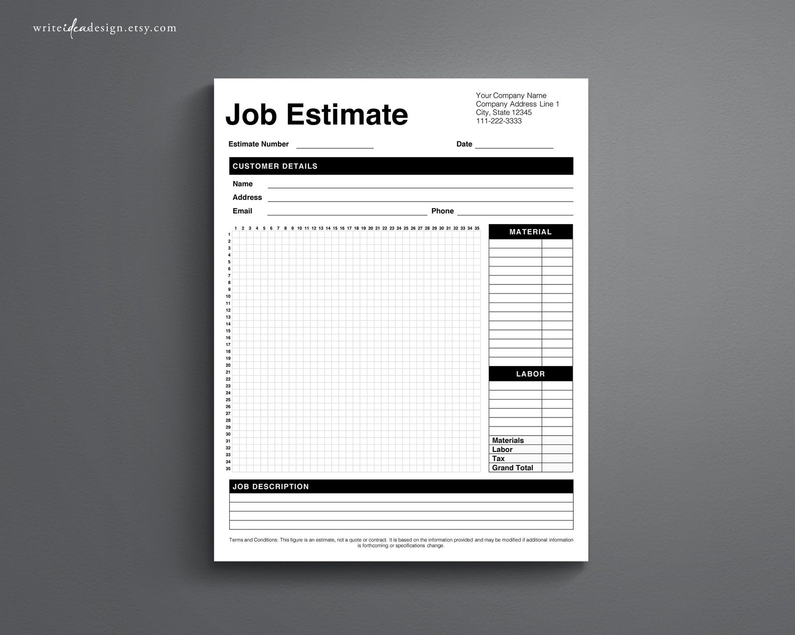Job Sketch Estimate Form | Editable Estimate Template | Printable ...