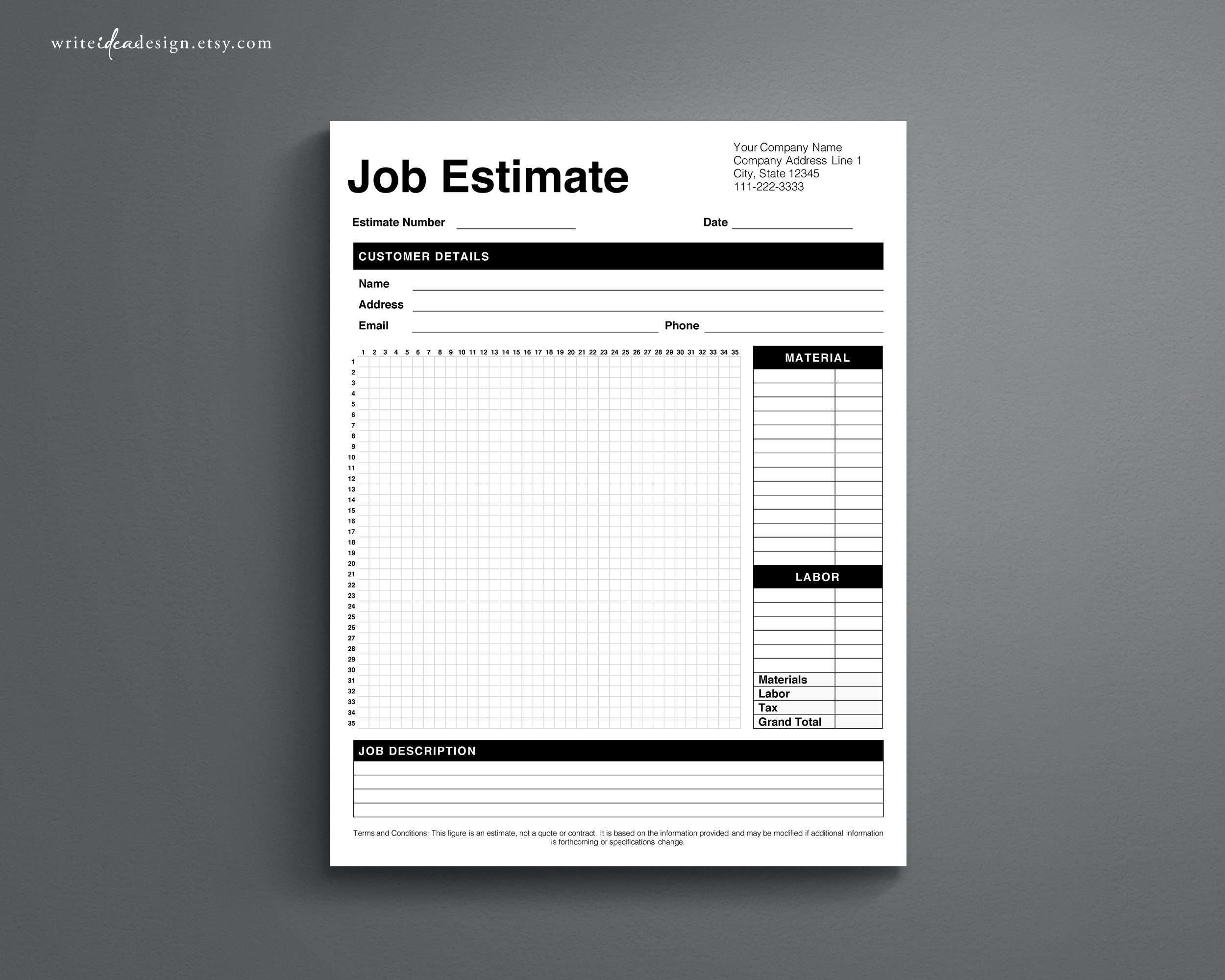 Job Sketch Estimate Form | Editable Estimate Template | Printable ...