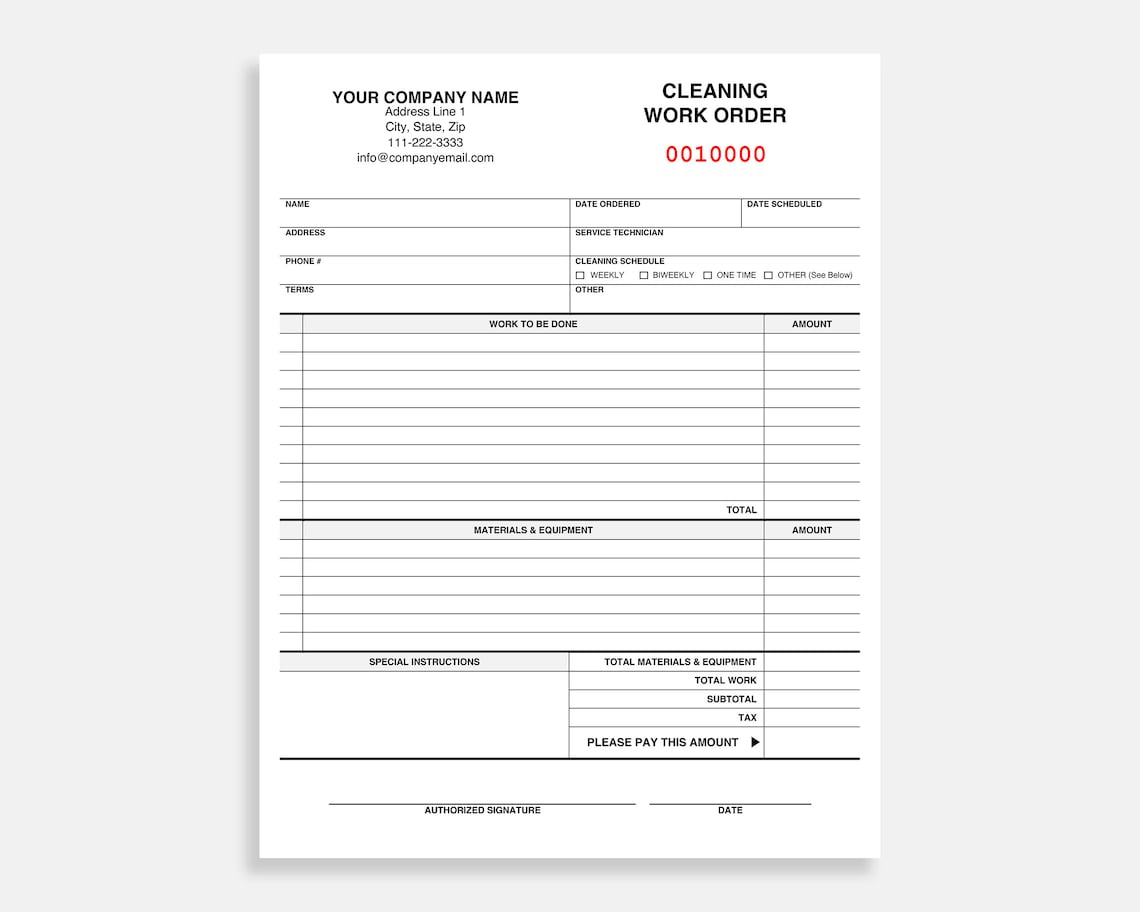 Cleaning Work Order. Pdf/google Docs/microsoft Word. Cleaning Etsy