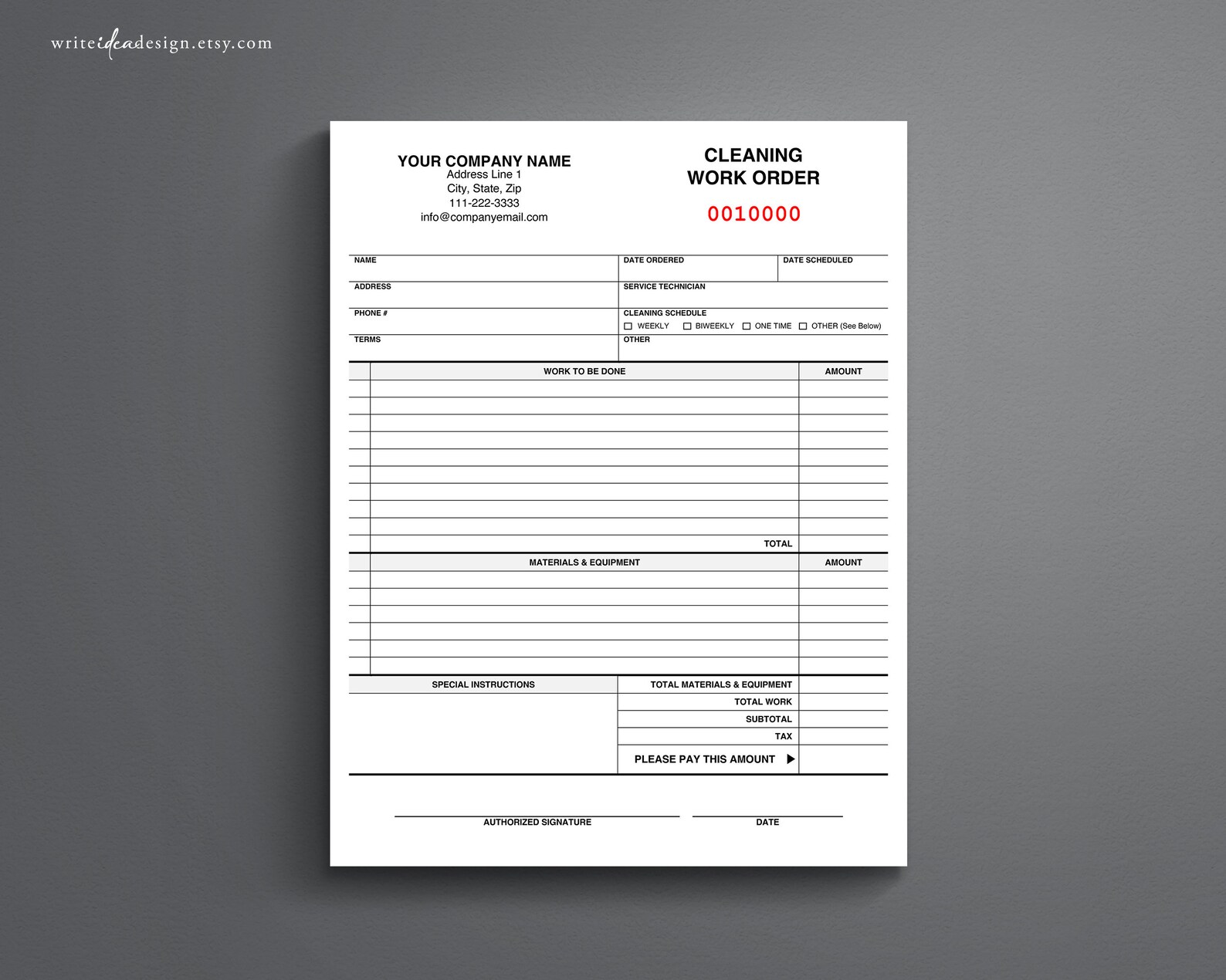 Cleaning Work Order. Pdf/google Docs/microsoft Word. Cleaning Etsy