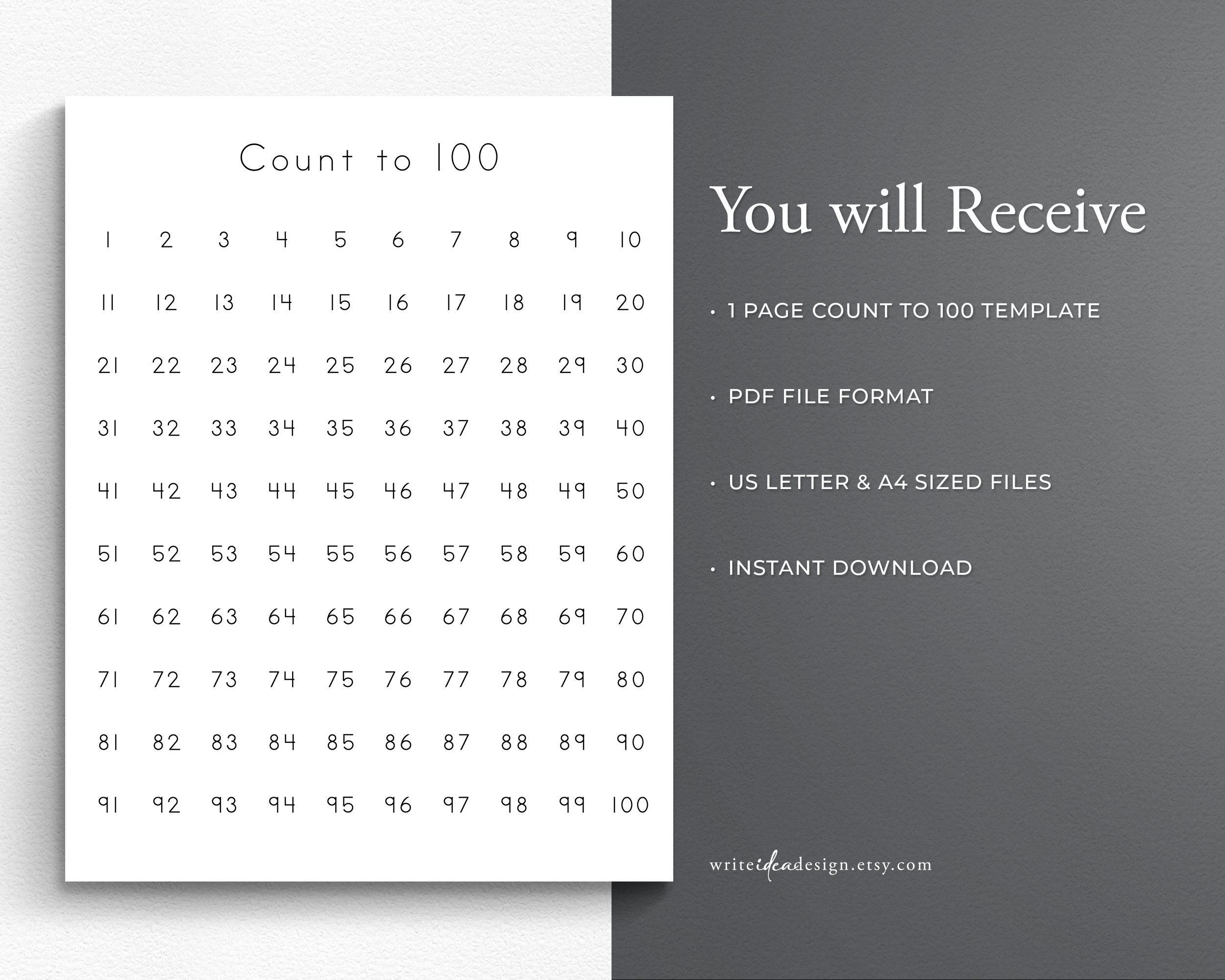 Number Chart 1-100. Printable Count to 100. Number Learning Printable ...
