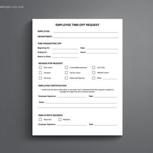 Employee Time-off Request Template. Vacation Request Form. PTO Request Template. image 10