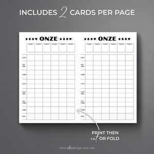 Printable Onze Score Sheet. Onze Score Pad. Onze Game Scoresheet. - Etsy