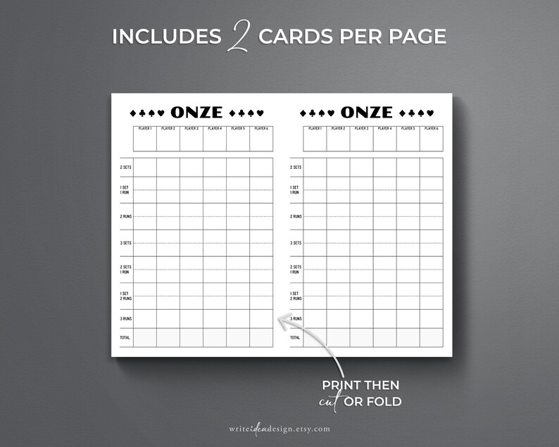 Printable Onze Score Sheet. Onze Score Pad. Onze Game Etsy Australia