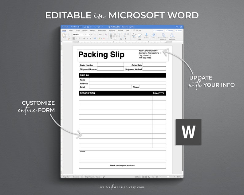 K&ouml;nnte beinhalten: Editierbare Packliste-Vorlage im Microsoft Word-Format. Die Vorlage enth&auml;lt Felder f&uuml;r Bestellnummer, Sendungsnummer, Versandinformationen, Beschreibung, Menge und Notizen. Die Vorlage ist anpassbar und kann mit Ihren Informationen aktualisiert werden.