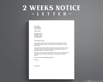 2 Weeks Notice Letter Template, Professional Resignation (Google Docs/Word)
