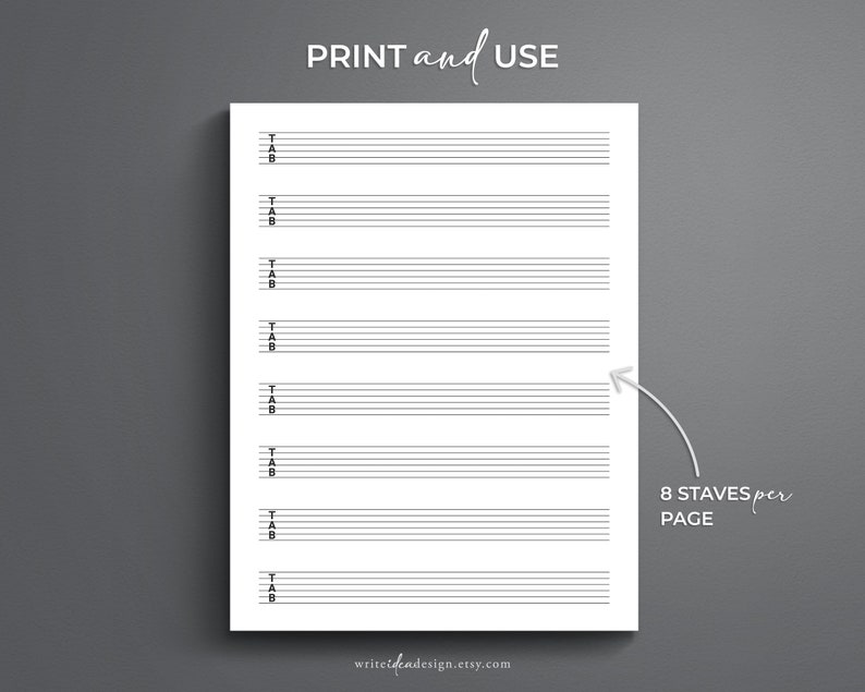 Printable Guitar Tab Paper for US Letter and A4. Blank Guitar Tab Printable. Guitar Tablature Paper. Blank Guitar Music Paper. image 5