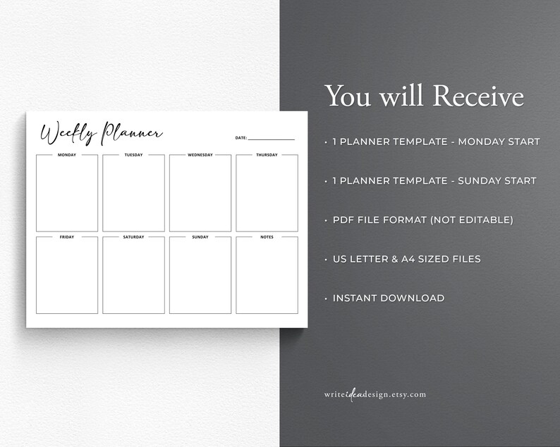 Minimalist Weekly Planner Printable (monday & Sunday Start) - Etsy