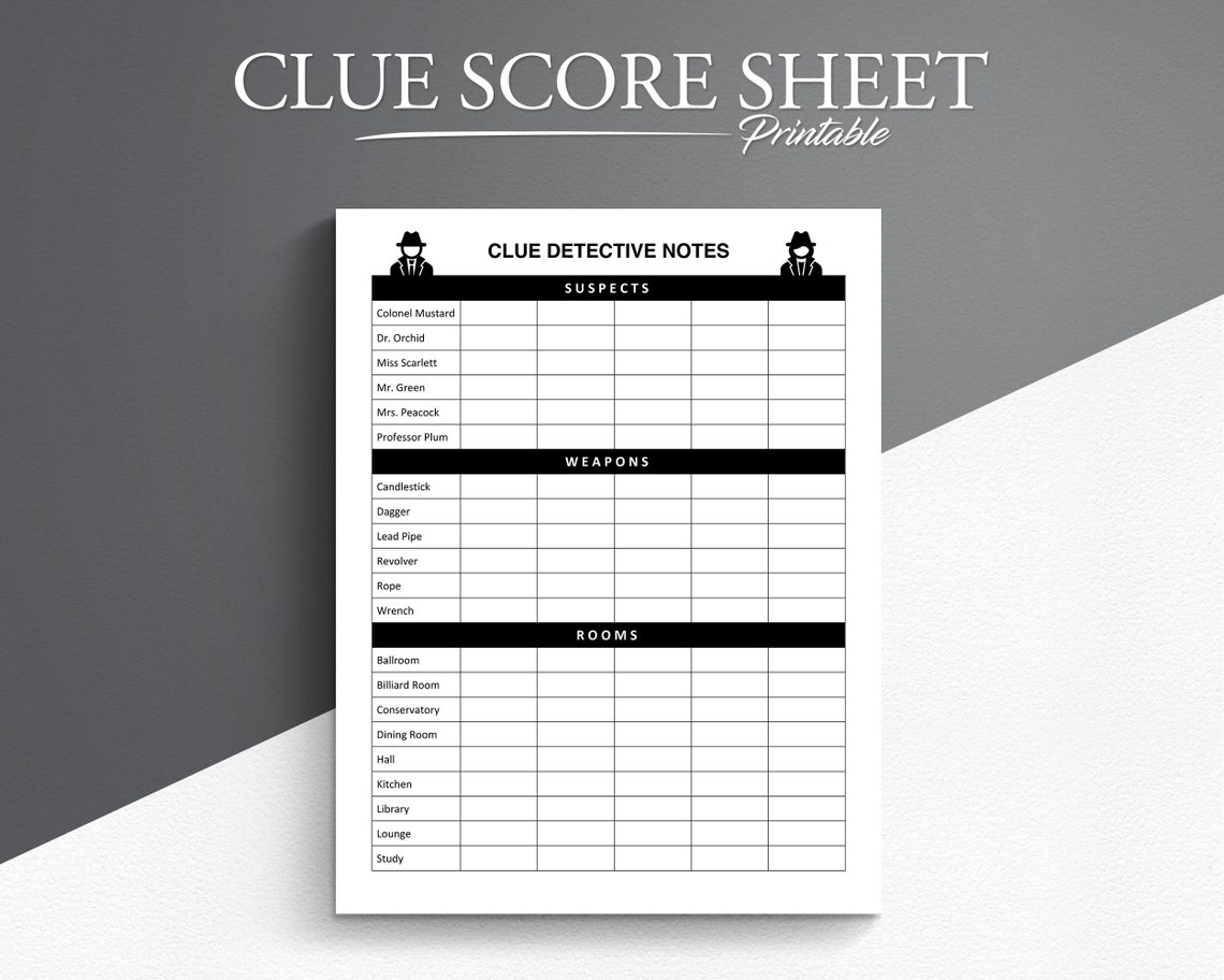 Clue Score Sheet. Printable Clue Score Pad. Clue Board Game Etsy