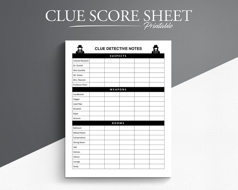 Clue Score Sheet. Printable Clue Score Pad. Clue Board Game - Etsy