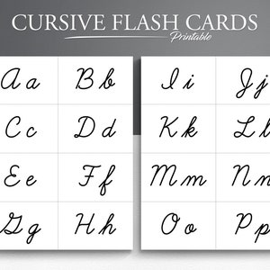 Cursief alfabet afdrukbare flashkaarten. Leer cursief. Cursieve letters.
