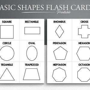 Jeu de cartes flash imprimables de forme basique. Cartes flash 18 formes. Formes imprimables. Flashcards préscolaires.