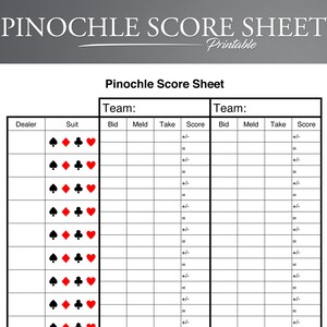 Pinochle Score Card. Printable Pinochle Score Sheet. Pinochle Score Pad. Pinochle Game. Pinochle Scoring.