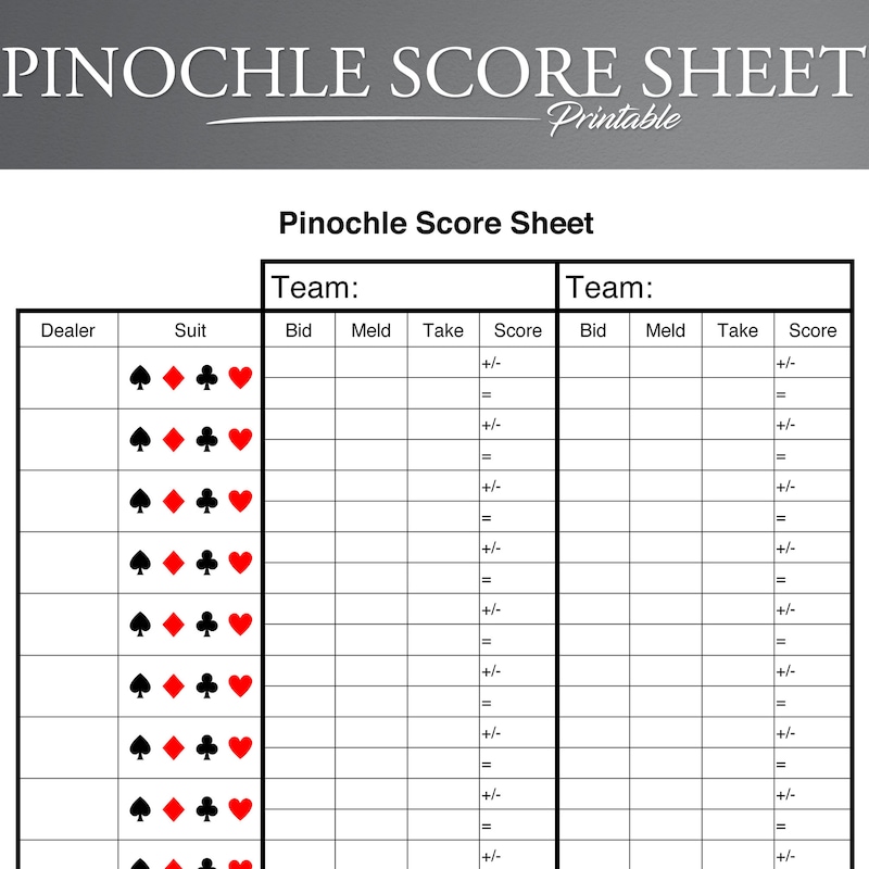 Pinochle Score Sheet - Etsy